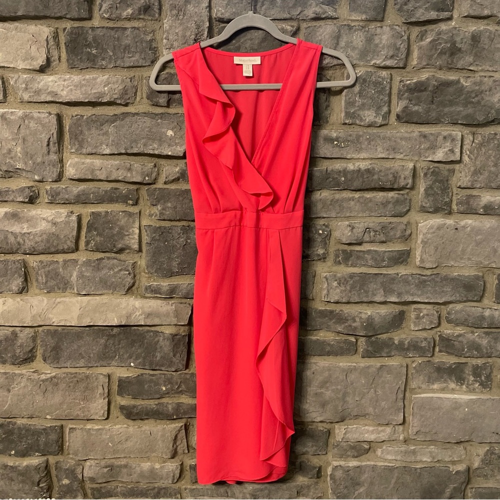 Motherhood Maternity Hot Pink Wrap Dress with Ruffles - Size M